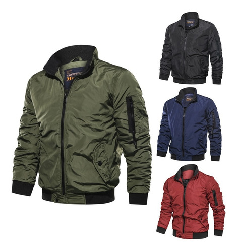 Chaqueta De Piloto Tipo Bomber De Cuello Alto Para Hombre [u