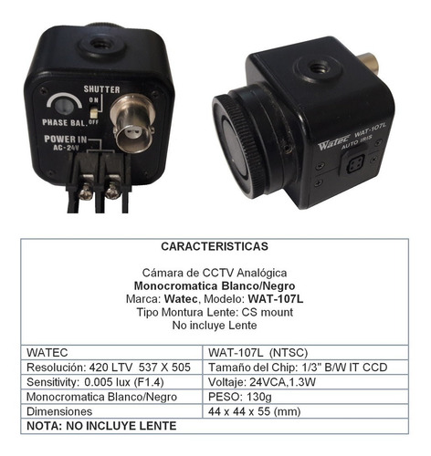 Camara De Seguridad Watec Wat-107l 420ltv 24vca Analogica