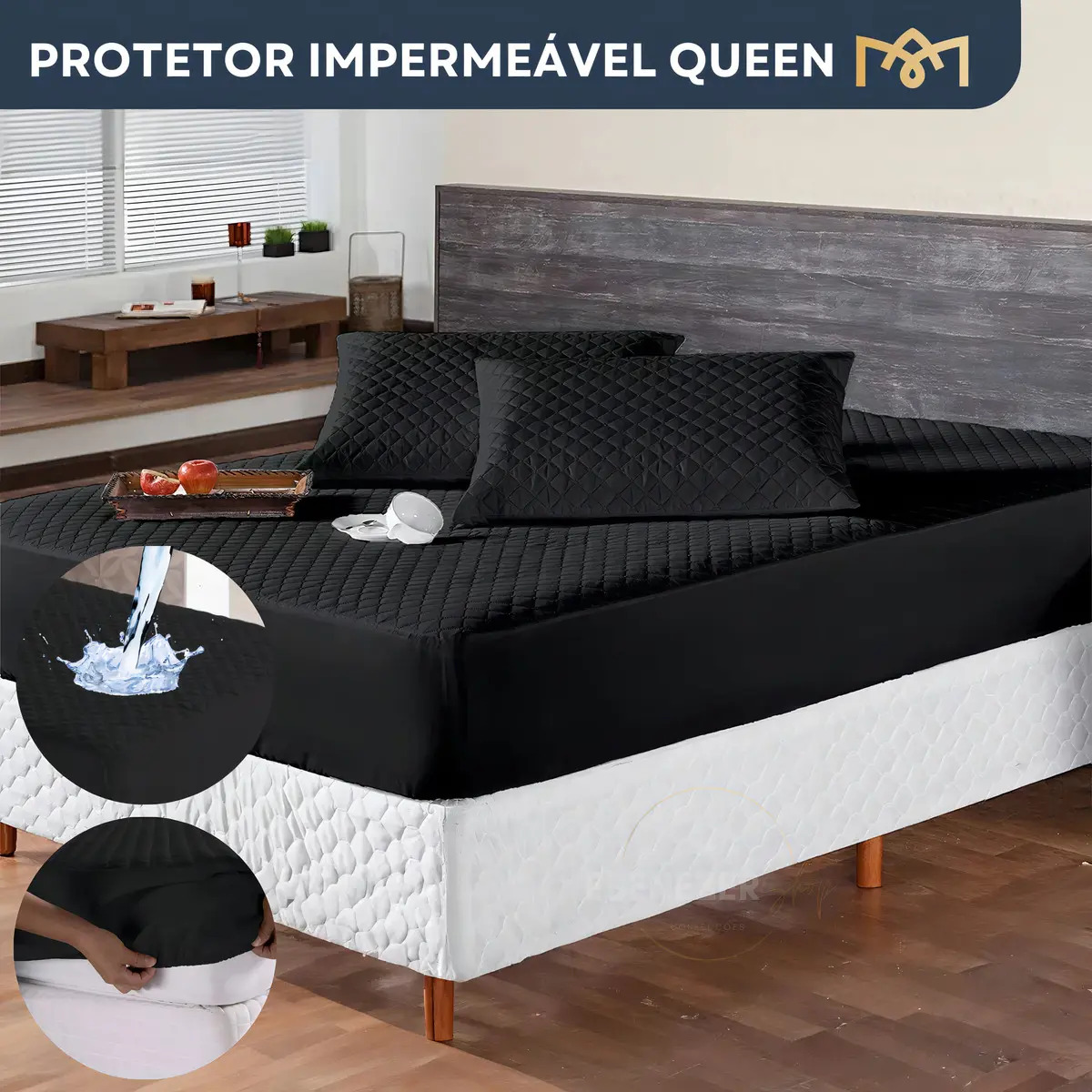 Capa Protetora Impermeável e Antialérgica Queen Ebenezer Shop Preta