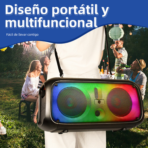 Bocina Bluetooth Inalámbrica Audio Altavoz Bocinas Para Exterior Baterías De Litio Recargables Subwoofer Altavoz Bluetooth Con Micrófonos Rgb Luces Radio Fm