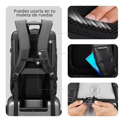 Mochila Maleta Impermeable Antirrobo Expansible 35l Usb