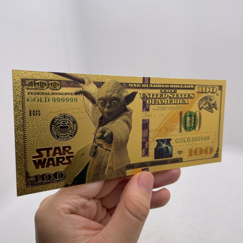Imagen 2 de 8 de Billete De Coleccion Star Wars Maestro Yoda Oro Feng Shui