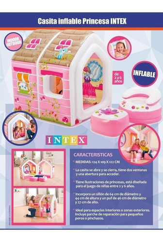 Imagen 6 de 10 de Casita Inflable Intex De Princesas + Sillon + Puff + Envio