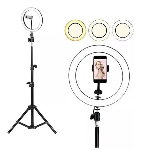 Ring Light Tripé Iluminador Led Portátil 26cm + Tripé 210cm
