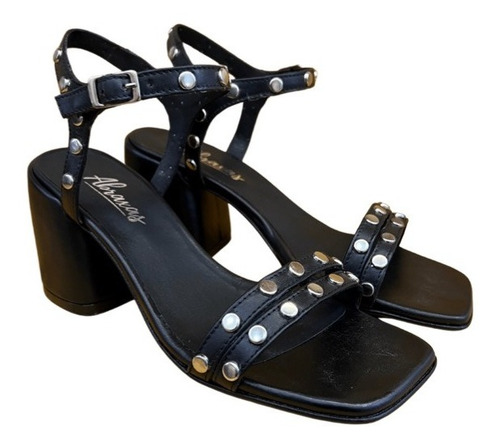 Sandalia Abraxas Taco Bajo Cuero Tachas Marbella