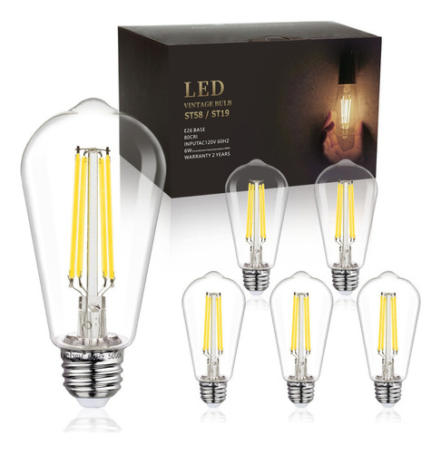 Bombillas Led St58 De 6 W, 600 Lm, E26, Regulables 5000 K, 6