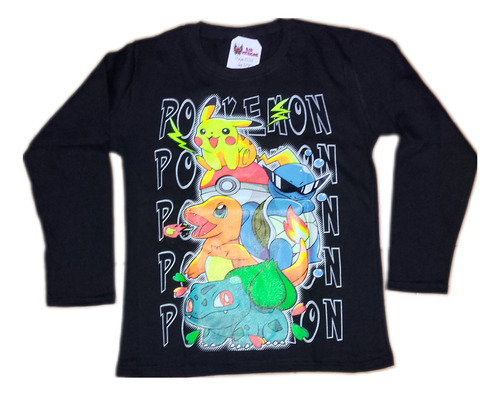 Remera Manga Larga Pika Chu Pokemon Fluo Brilla En Oscuridad