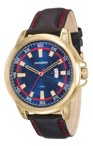 Relógio Mondaine Masculino 76605gpmvdh2 Cor da correia Marrom Cor do bisel Dourado Cor do fundo Azul