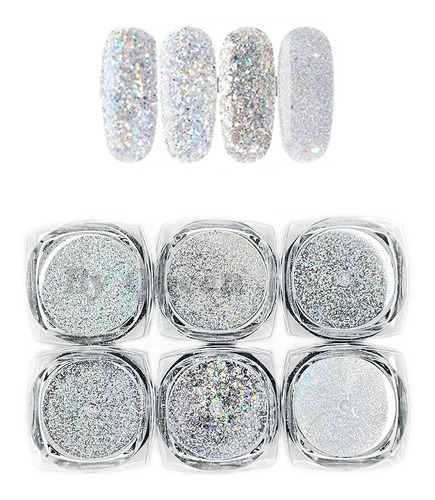 Set De Efectos Flake, Azúcar, Espejo, Glitter Para Uñas