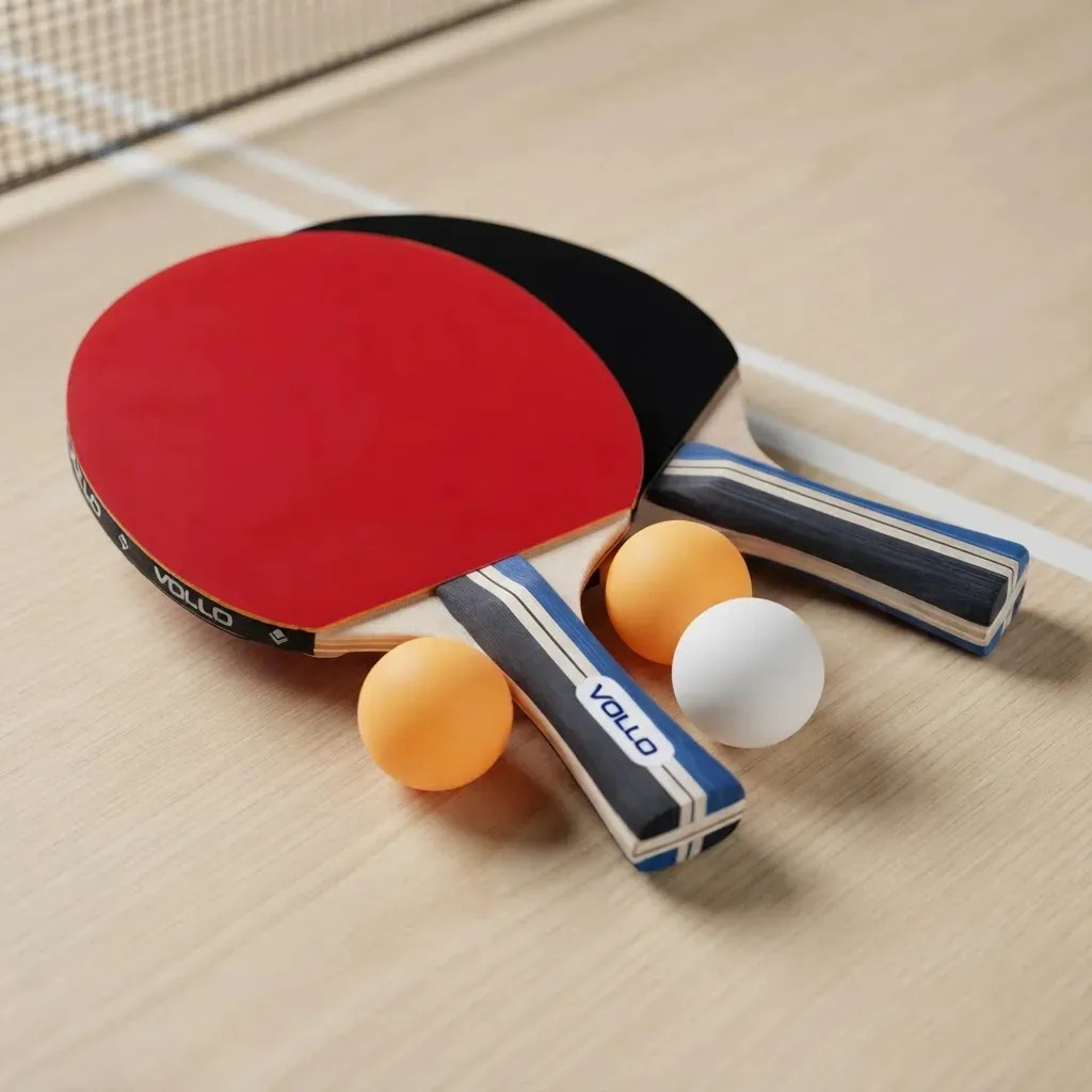Kit Tênis De Mesa Ping Pong Vollo Com 2 Raquetes + 3 Bolas Cor Laranja/Azul
