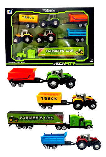 Set 4 Vehiculos 3 Tractores  Carro Y Camion Mundo Pre F530