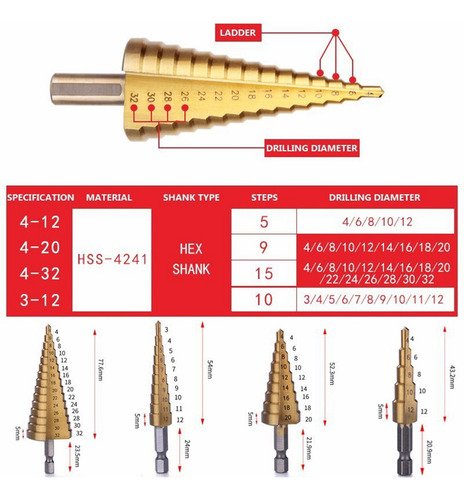 Juego De Brocas Cónicas Hss Step, 6 Piezas, Cortador De Aguj