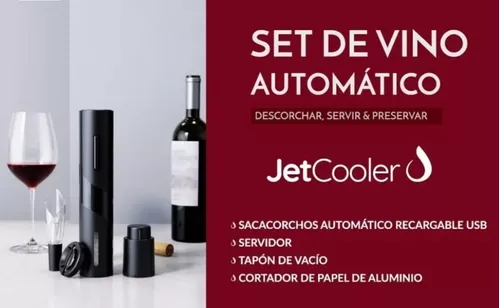 Comprar Juego de abridor de vino eléctrico 4 en 1 con cortador de papel de  aluminio, tapón de vacío y aireador de vino, carga USB