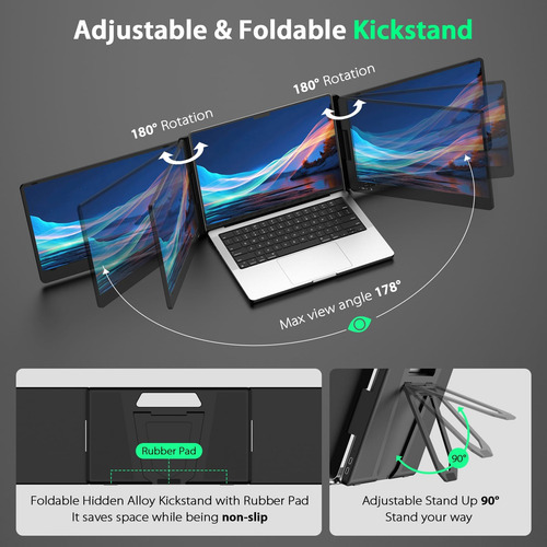 Monitor Portátil Triple Qqh, Extensor De Pantalla De La Comp