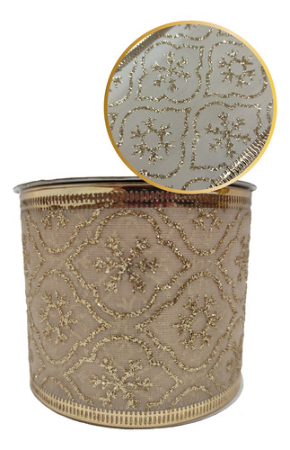 Liston Navideño Alambrado Cinta C/detalles Dorados Kit 2 Pz