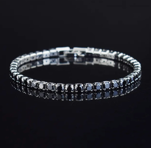 Pulseira Bracelete Luxo De Zircônia Cravejada Antialérgico Comprimento 17 Cm Cor Preto Diâmetro 5.6 Cm