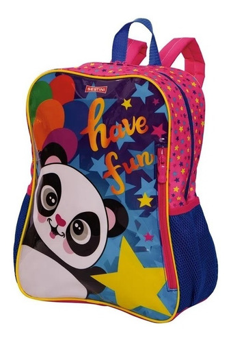 Mochila Escolar Infantil Panda Fun G Costas  Estojo Duplo Cor Rosa Desenho do tecido Panda Sestini