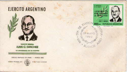 Imagen 2 de 2 de Argentina Tarjeta 1° Día Emisión Tte. Juan C. Sánchez 1982