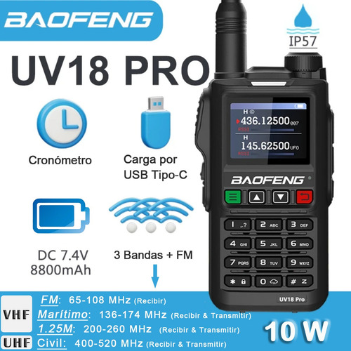 Manos Libres Walkie Talkie Baofeng Uhf/vhf 10w Usb C Lcd Ham