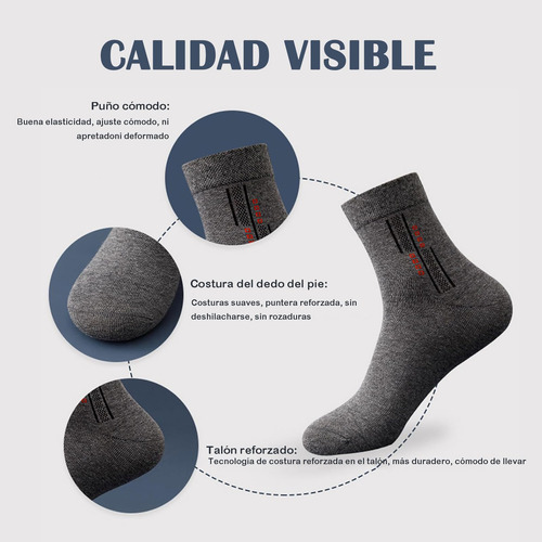 5 Pares 100% Algodón, Calcetines Media Pantorrilla -