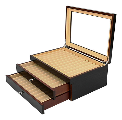 Wood Pen Display Case Pencils Organization Office Black