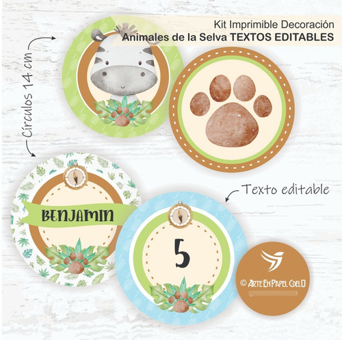 Imagen 3 de 5 de Kit Imprimible Decoración Candybar Animales Selva Textoedita