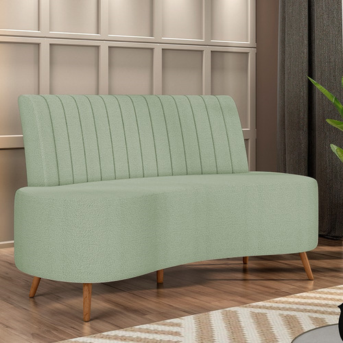 Sofá 2 Lugar Living 135cm Pés Palito Tamar Bouclê Verde Água