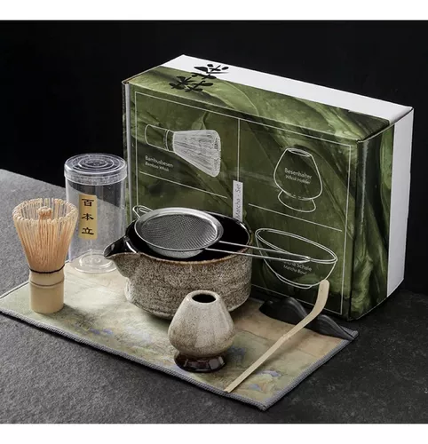 Kit Set Te Matcha Ceremonial Artesanal Ceramica Bambu 5 Pz