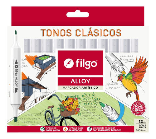 Marcadores Sketch Filgo Alloy Caja X12 Colores Clasicos 2023