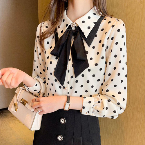 Women's Elegant Fashion Polka Dot Bow Chiffon Shirts Office