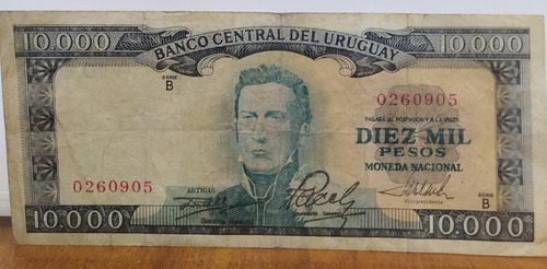 Antiguo Billete 10000 Pesos Uruguay 1969 Pick 51c #3