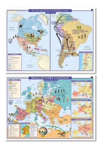Mapa Revoluciones Europeas Y Americanas -doble Faz- 95x130cm