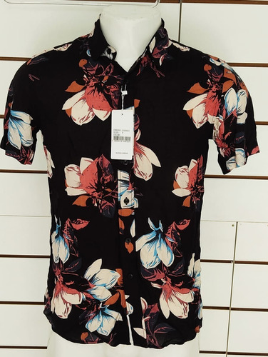 Camisa Camiseta Havaiana Floral Super Leve Unisex Preta  P