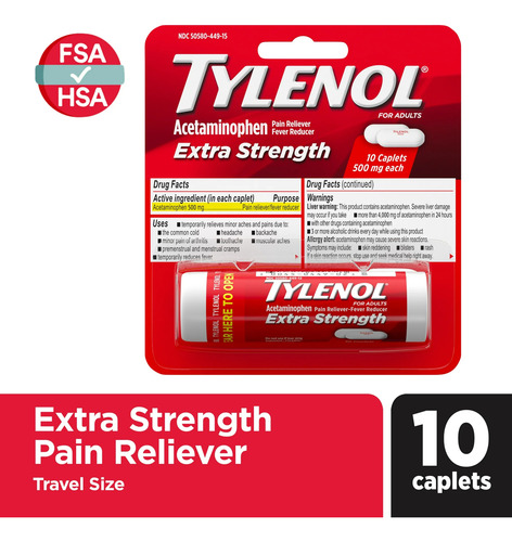 Tylenol Comprimidos Extra Fuertes 500 Mg De Acetaminofeno