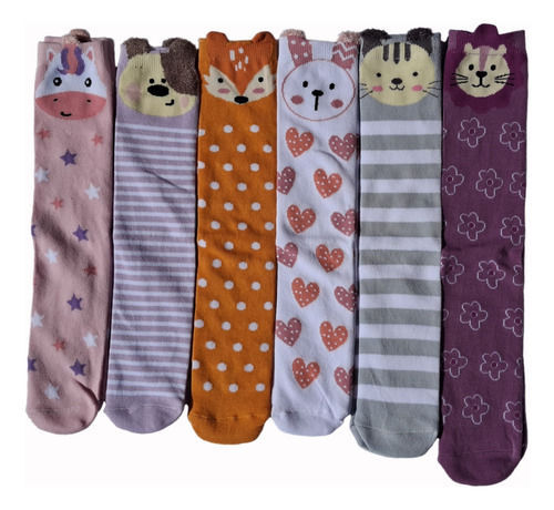 Calcetas De Algodón Para Niña De Animales Hasta La Rodilla Multicolor Variado Único