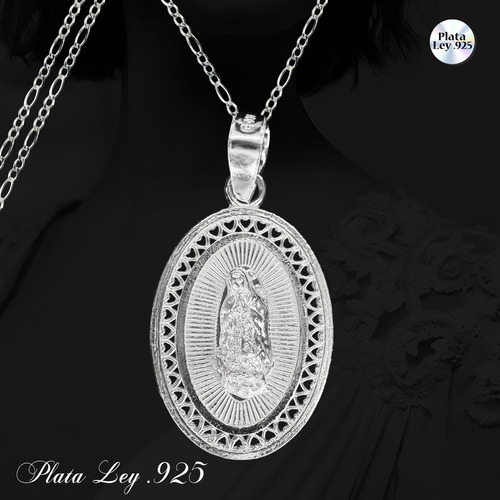 Set De 2 Dijes De Plata Virgen De Guadalupe Ovalado Con Cadenas De Plata Calibre 40 Con 45 Cm De Largo Excelente Para Regalo Boda Bautizo Xv Años