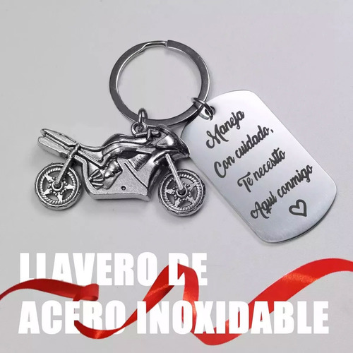 Llavero De Moda Acero Inoxidable Con Moto Maneja Con Cuidado
