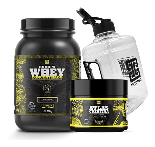 Kit Whey Protein Concentrado + Creatina + Galão 1,5l Sabor Baunilha