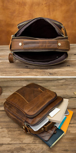 Leaokuu Bolso Bandolera De Cuero Crazy Horse Para Hombre, Ba