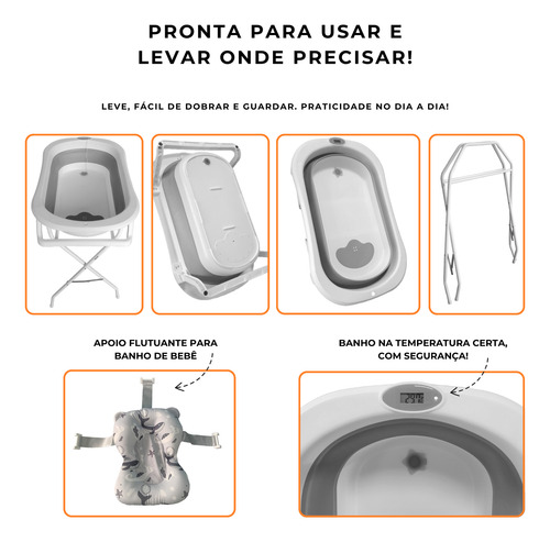 Banheira Dobravél Com Suporte Almofada E Termômetro Premium