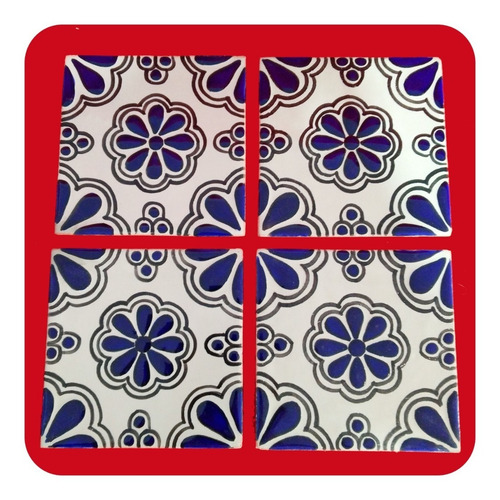 Imagen 4 de 5 de 45 Piezas De Azulejo De Talavera Poblana 10x10 Cm Flor Azul