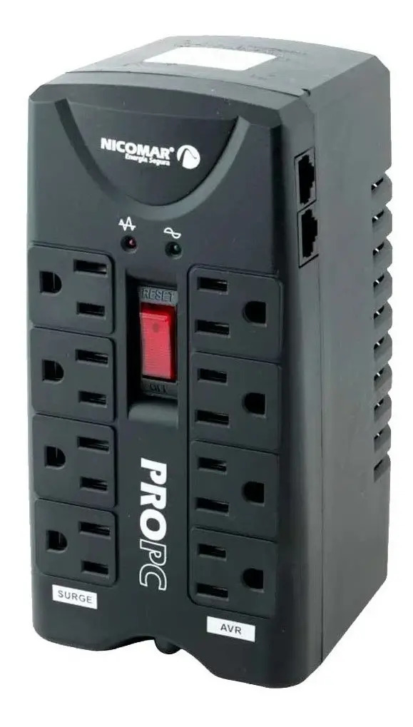 Regulador Estabilizador De Voltaje Powest Propc1000 de 8 Tomas Color Negro