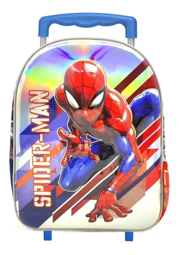 Mochila Carro Metalizada 12 Pulgadas Spiderman Termoformada