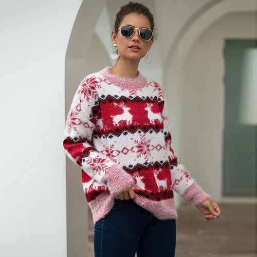 Suéter Punto Suave Con Copos De Nieve Para Mujer Navidad