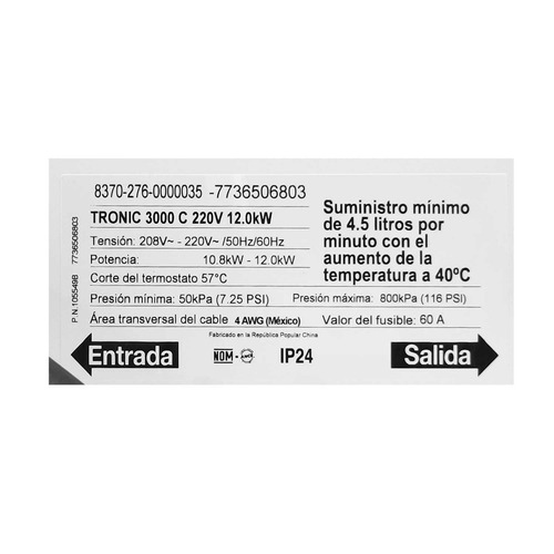Calentador Eléctrico Bosch Tronic 3000 C 220v 12kw Color Blanco