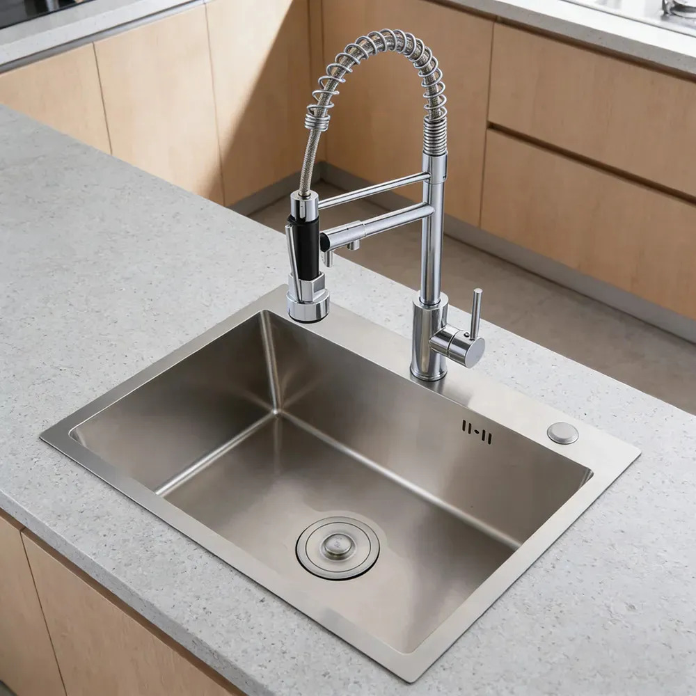 Cuba Gourmet Cozinha Inox com Torneira Monocomando 360° 2 Jatos, Cestinha Escorredora, Válvula, Sifão e Dispenser para Pia de Cozinha WINDA