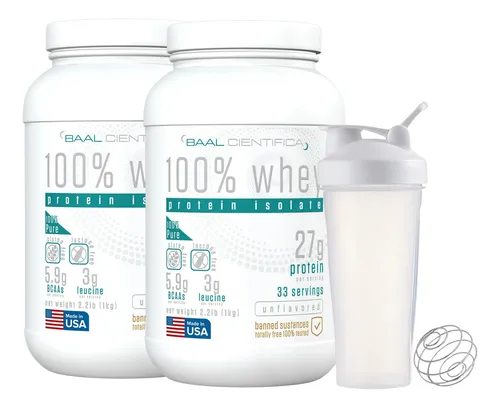 comprar X2ud. Whey Protein 100% Isolate Baal Cientifica 1kg + Shaker