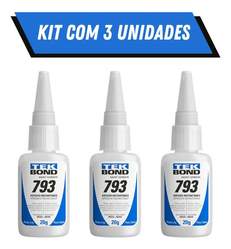 Cola Tek Bond 793 20g Cola Instantanea Kit 3 Un Liquida