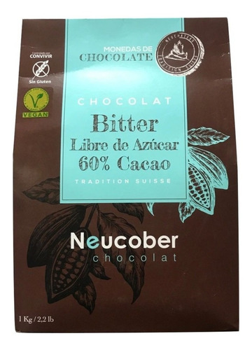 Chocolate Cobertura Neucober Bitter 60% Cacao Sin Azúcar
