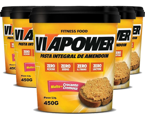Pasta De Amendoim Crocante Vitapower 450g (5 Potes) Kit